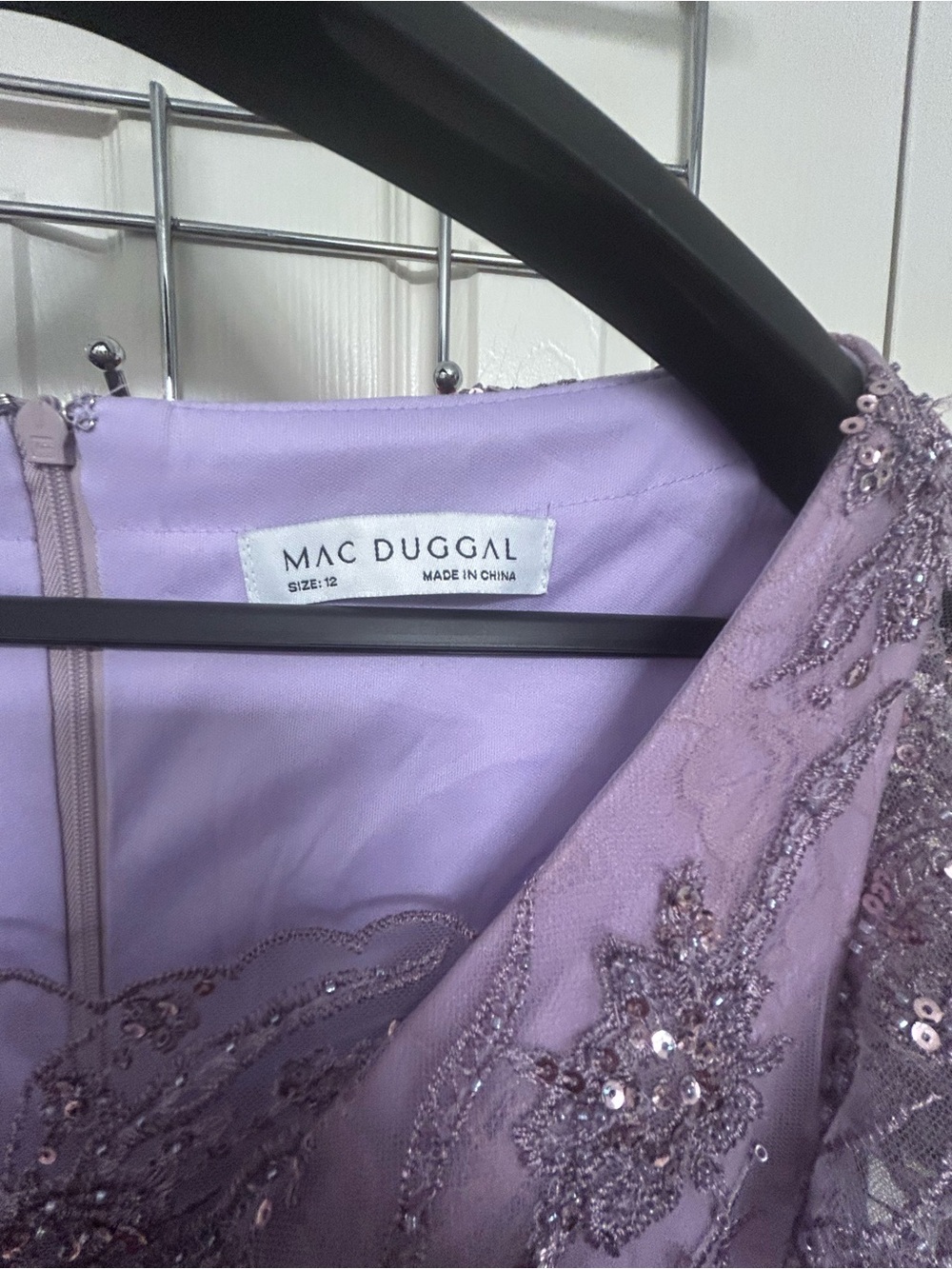 Mac Duggal Lilac Beaded Lace Wedding Guest Dress - Picture 3 of 6